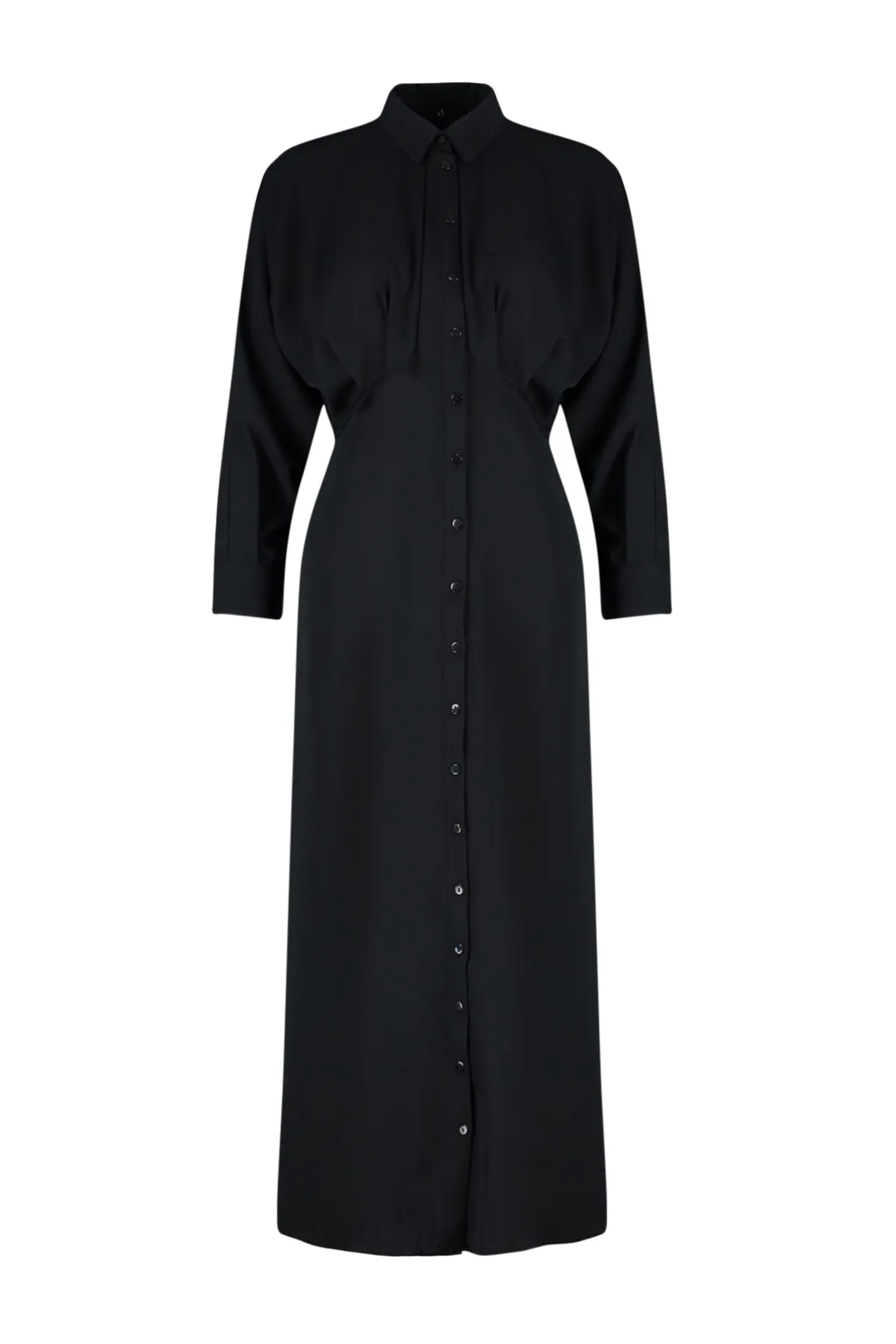 Trendyol Modest  Schwarzes, gewebtes Hemdkleid mit Taillendetails TCTSS24EB00011
