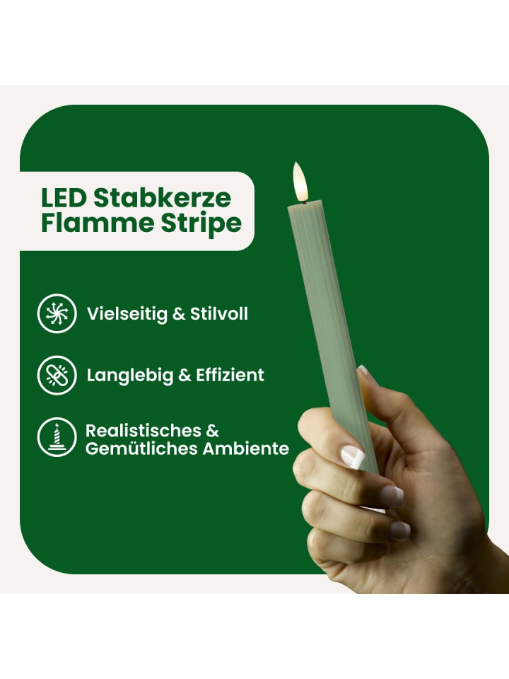 STAR Trading LED Stabkerze Flamme Stripe 2er-Set aus Wachs, grün in Grün günstig kaufen onesize