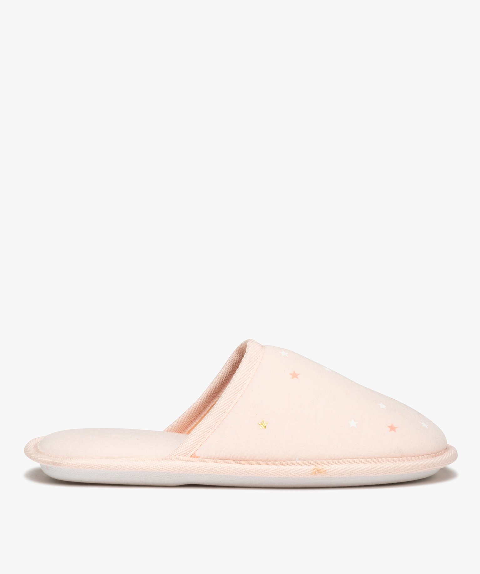 Chaussons femme mules plates en jersey à motifs étoilés rose | GEMO