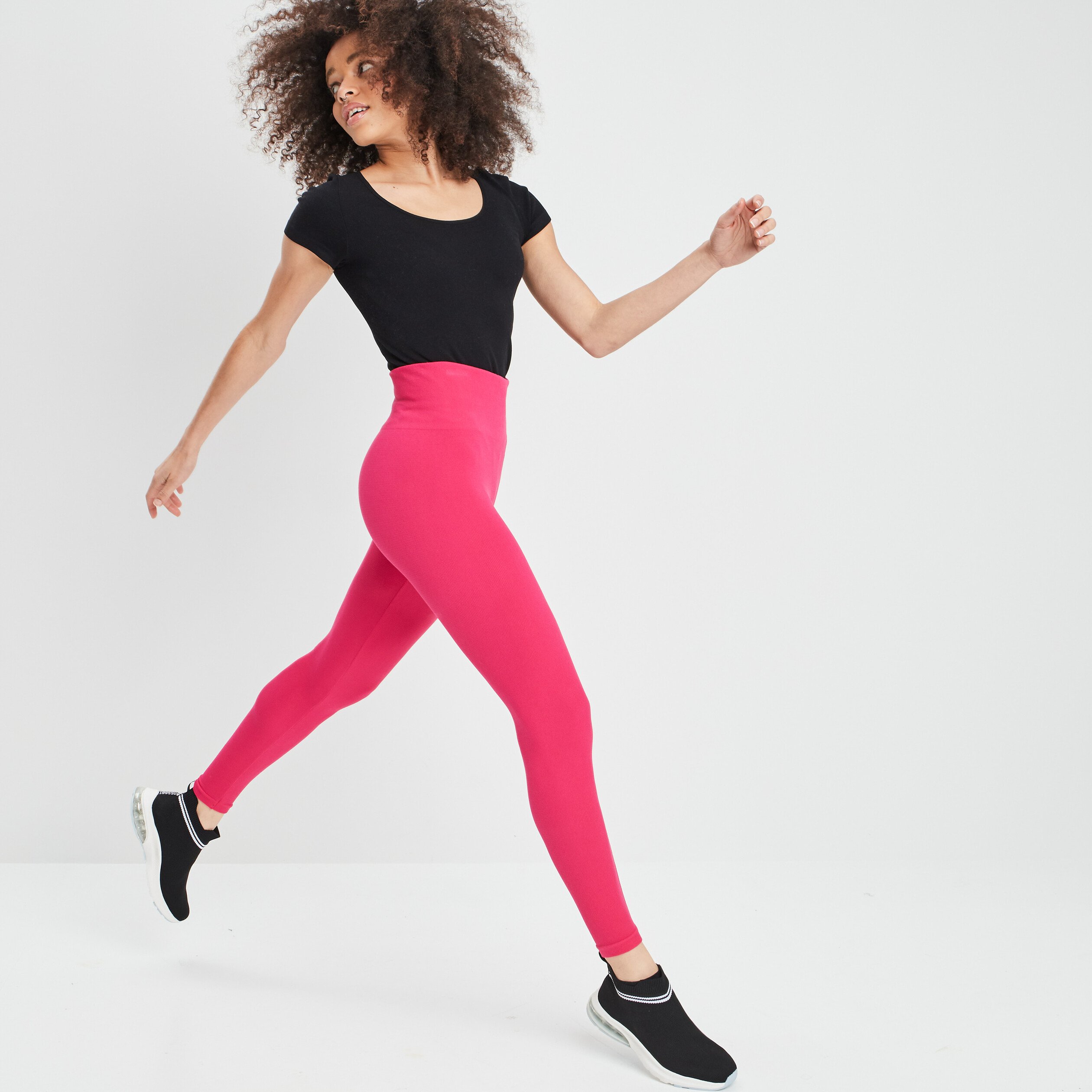 Legging taille haute côtelé rose cerise femme | La Halle