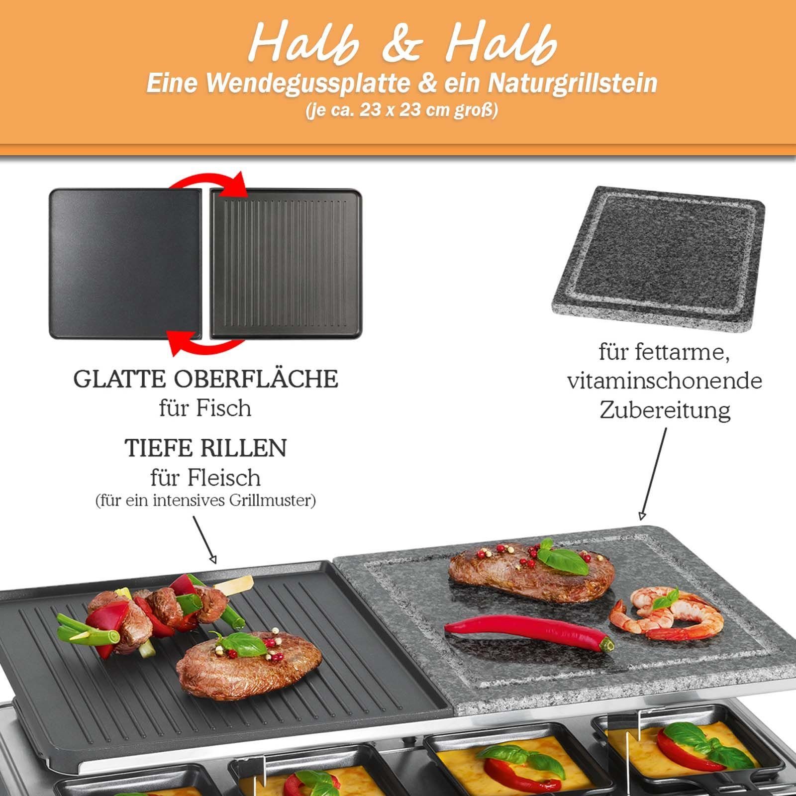 bmf-versand Raclette Raclette Grill für 8 Personen inkl Pflegetuch Heißer Stein