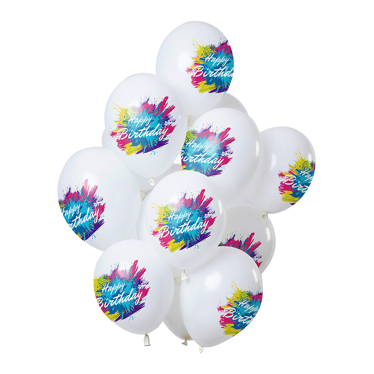 Luftballons Color Splash Happy Birthday 30 cm, 12 Stück