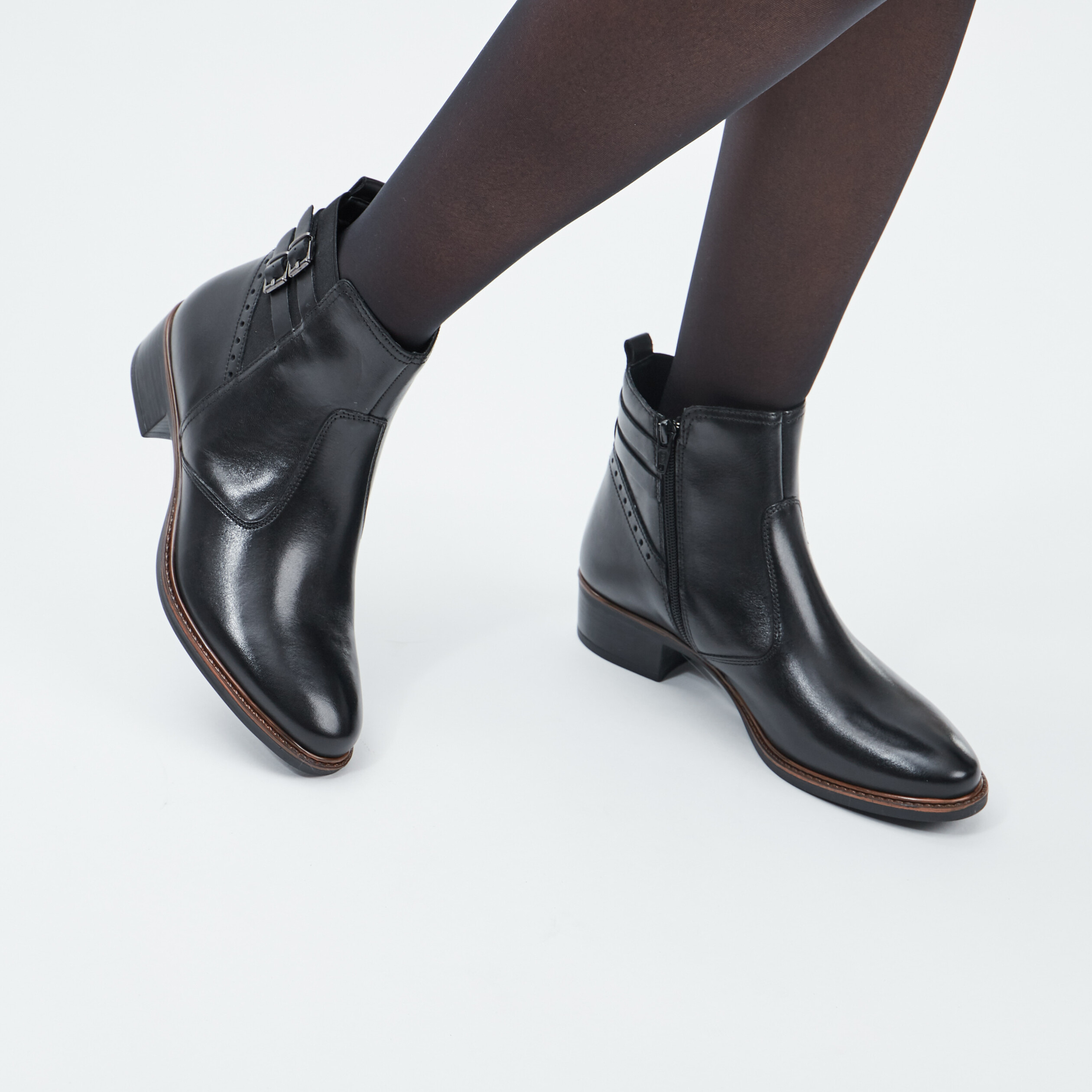 Bottines en cuir noir femme | La Halle
