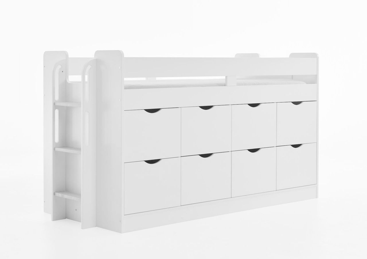 Relita Funktions-/Hochbett FLORI, LF 90 x 200 cm inkl. Lattenrost und 8 großen Schubladen
