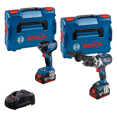 Bosch Blue 0615990N2W GSR 18V-110 Cordless Drill + GDR 18V-210 C Impact Driver 18 Volt 5.0 AH Li-Ion in L-BOXX