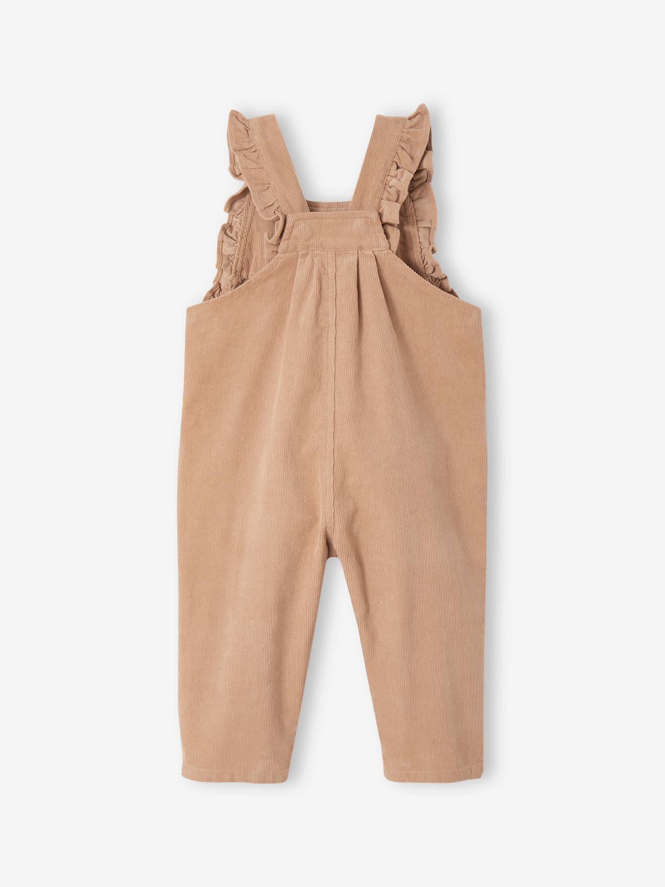 Salopette à volants bébé en velours noisette