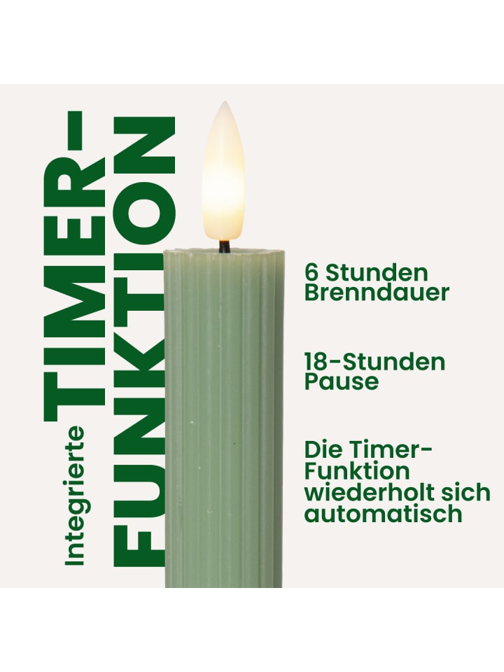 STAR Trading LED Stabkerze Flamme Stripe 2er-Set aus Wachs, grün in Grün günstig kaufen onesize