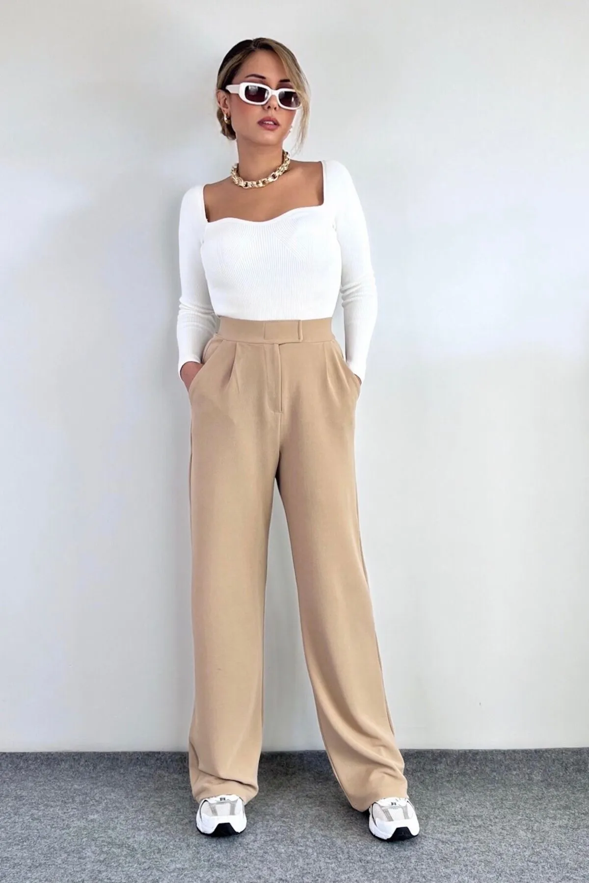 Ritnice  Line Palazzo-Hose aus Lycra für Damen mit Klettverschluss, Beige