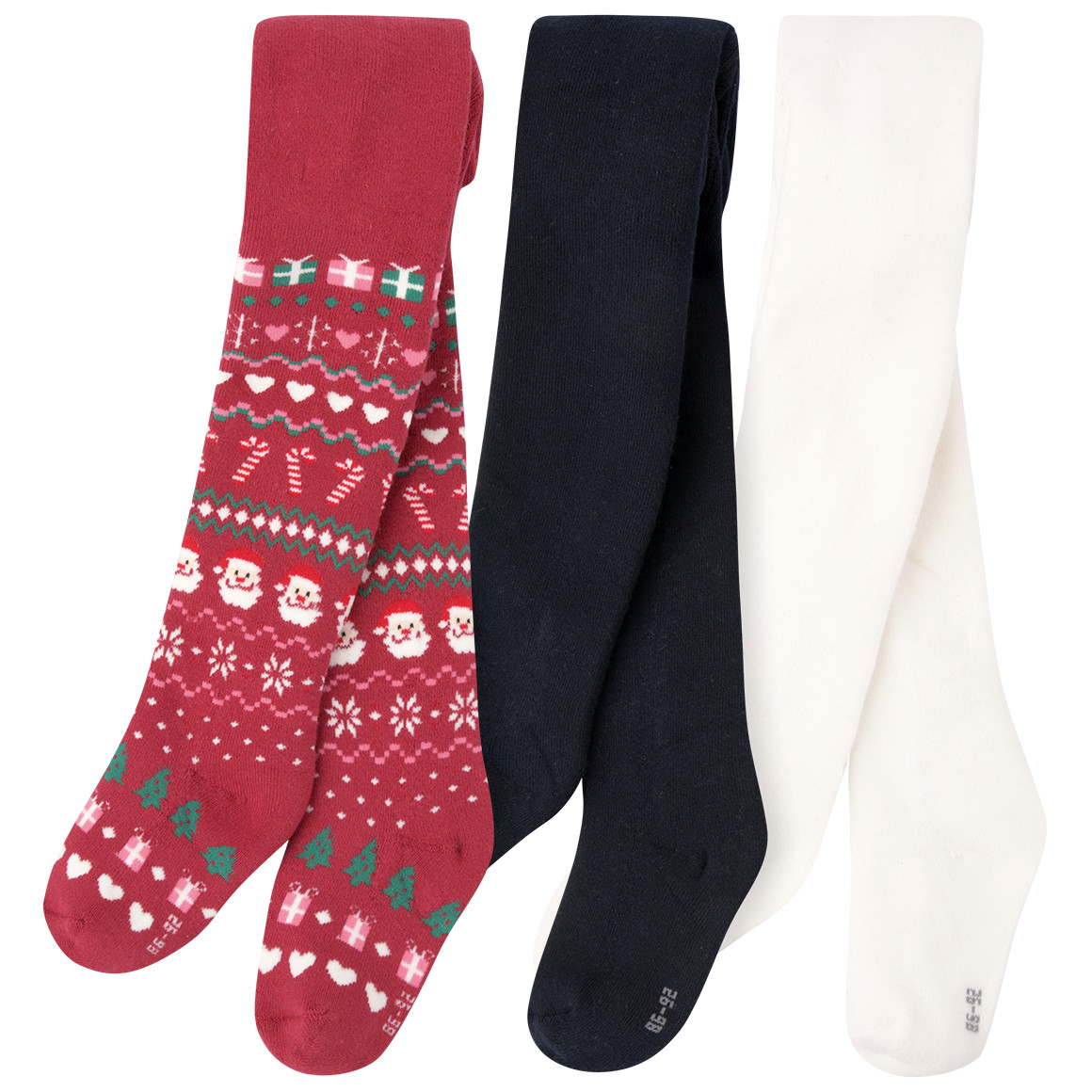 3 Baby Weihnachtsstrumpfhosen im Set dunkelrot / dunkelblau / weiss