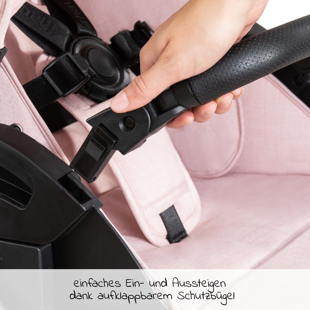 Hauck Kombi-Kinderwagen Vision X Duoset Black - Melange Rose, (7-tlg), 2in1 Kinderwagen Buggy Set mit Babywanne, Sportsitz und Regenschutz