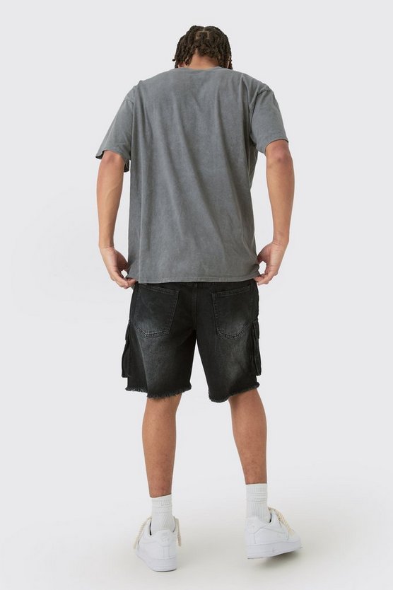 Zerrissene Slim-Fit Jeansshorts mit Cargo-Taschen