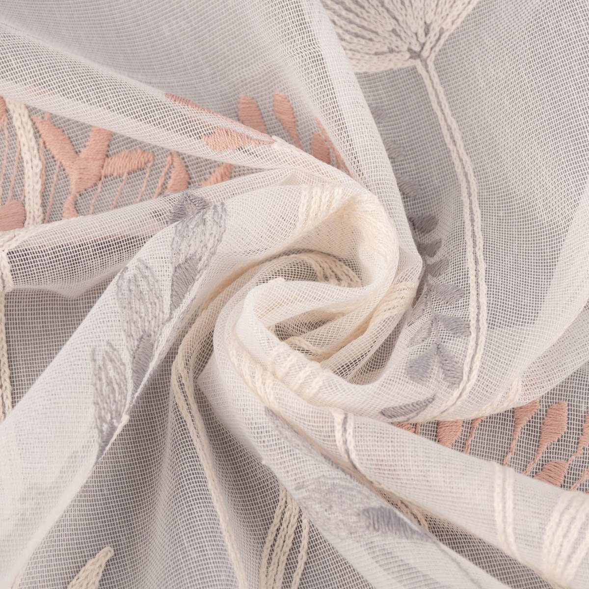 Meterware Gardinenstoff Gardinenstores Strukturvoile Stickerei Blumen Gräser ec, SCHÖNER LEBEN., leicht perforiert, Stickerei/Stickstoff, bestickt, mit Bleiband, pflegeleicht, überbreit