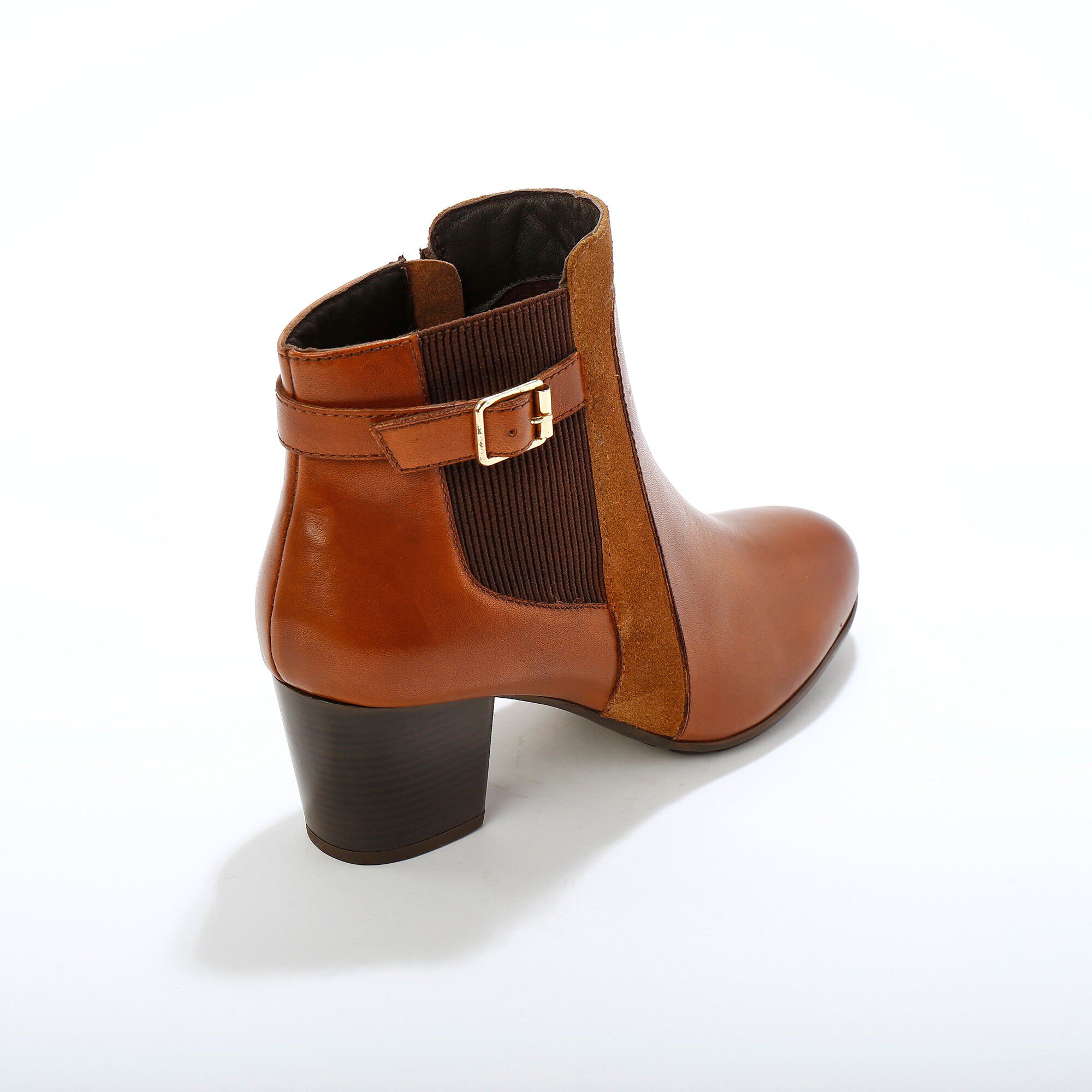 Boots en cuir bi-matière élastiquées à boucle et à talon