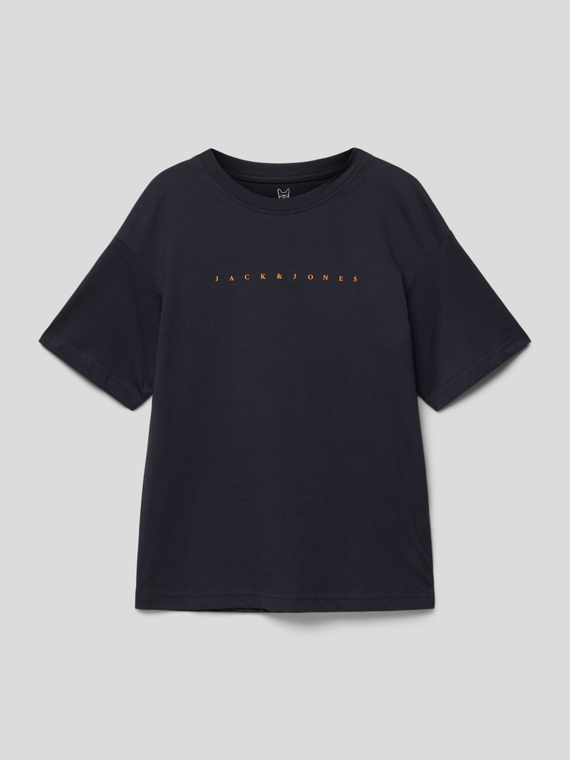 T-Shirt mit Label-Print Modell 'STAR' in marineblau