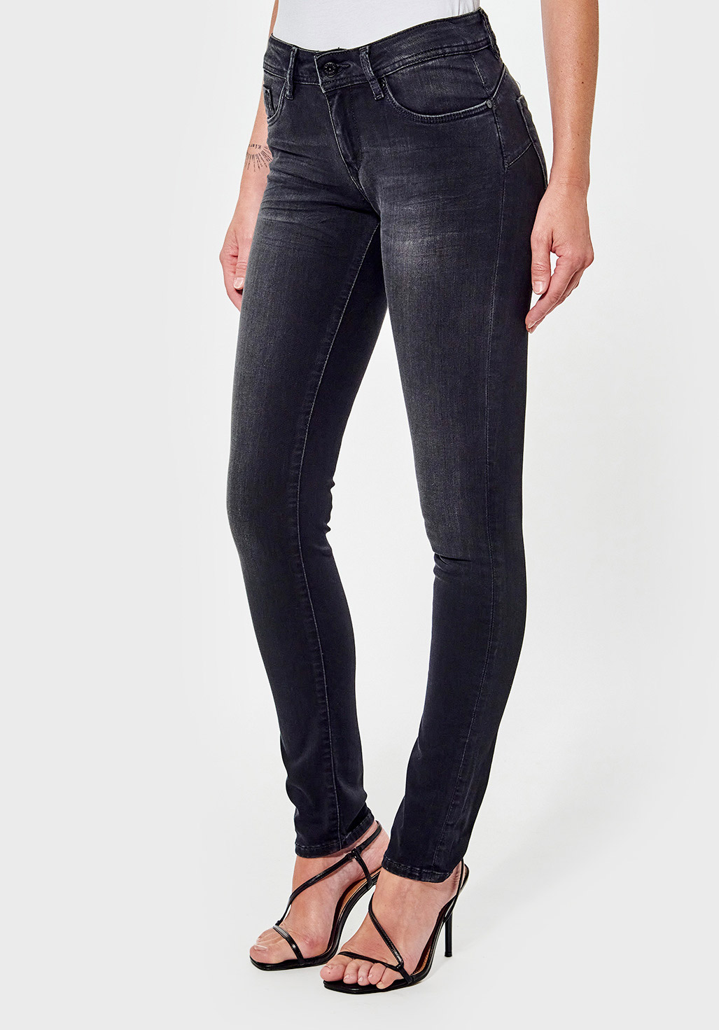 LOCKK  Jean slim Femme noir délavé, effet push-up