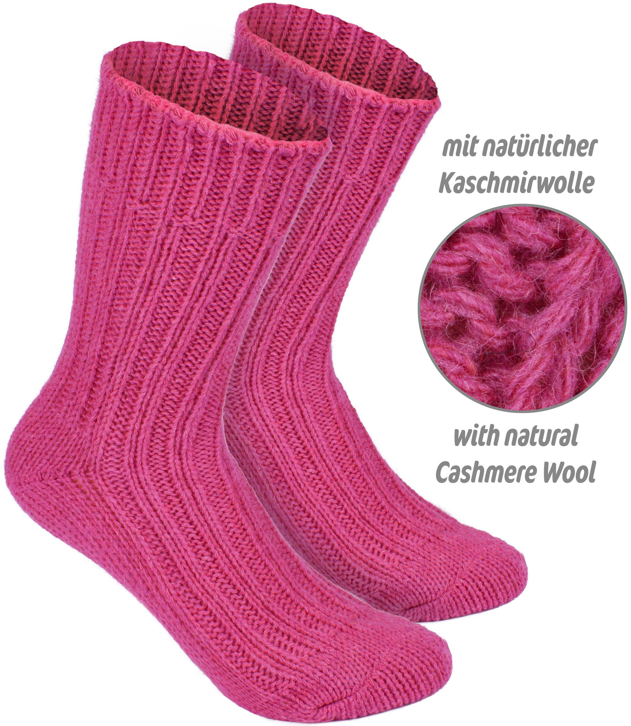 BRUBAKER Kuschelsocken warme Grobstrick Kaschmir-Socken (4-Paar, 48% Schafswolle und 40% Cashmere Anteil) Wintersocken für Damen und Herren