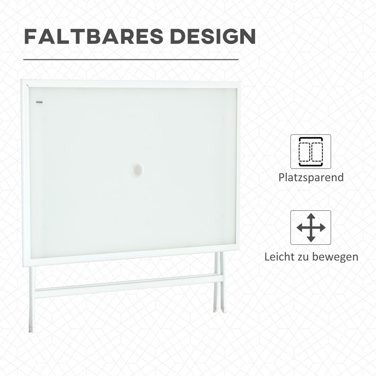 Outsunny Klapptisch Gartentisch mit Ø42mm Ø50mm Schirmloch Falttisch klappbar Beistelltisch Balkontisch Picknicktisch Esstisch Metall gehärtetes Glas Weiß 110 x 70 x 70 cm