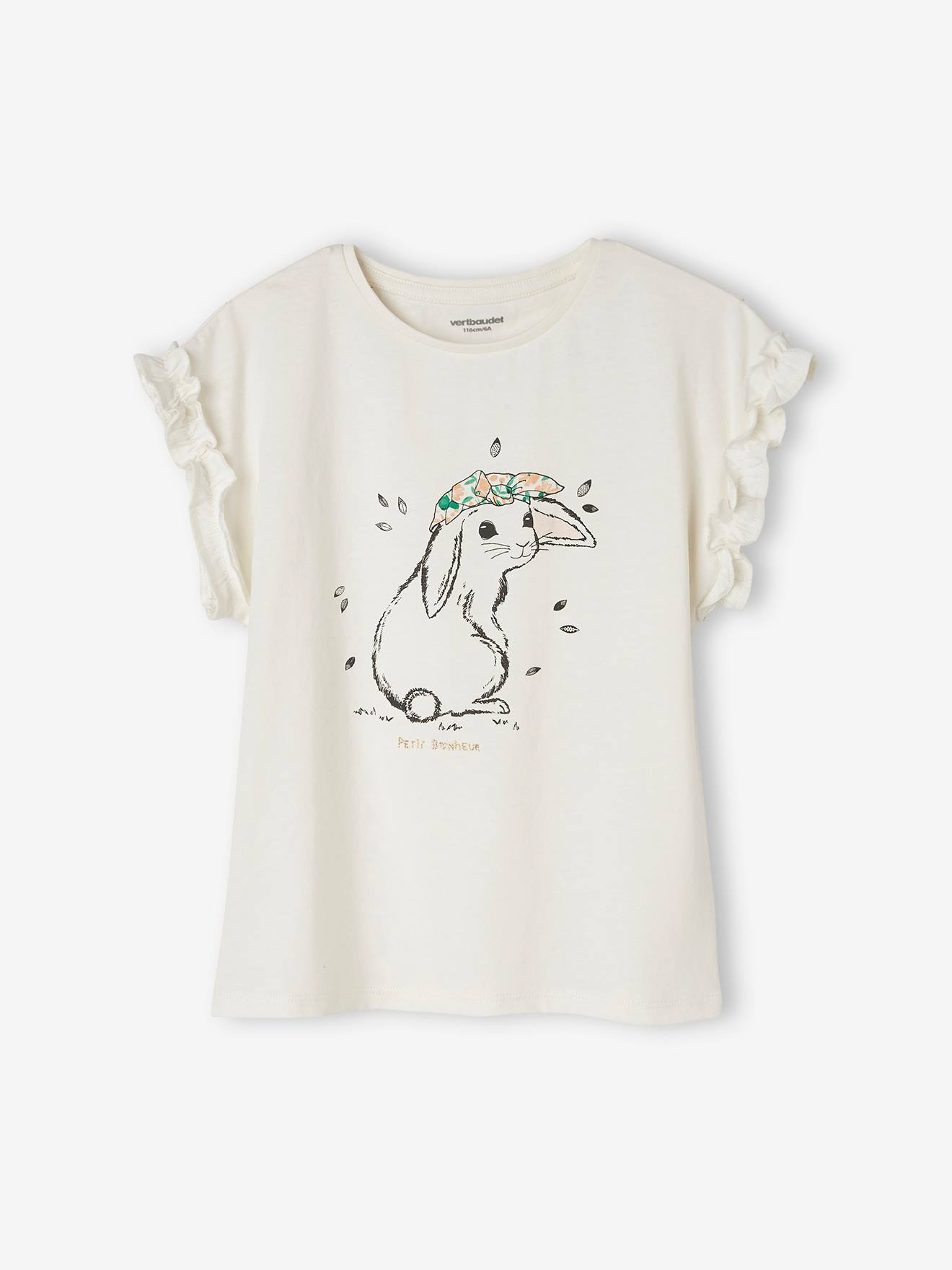 T-shirt à motif irisé fille manches courtes volantées jaune pâle