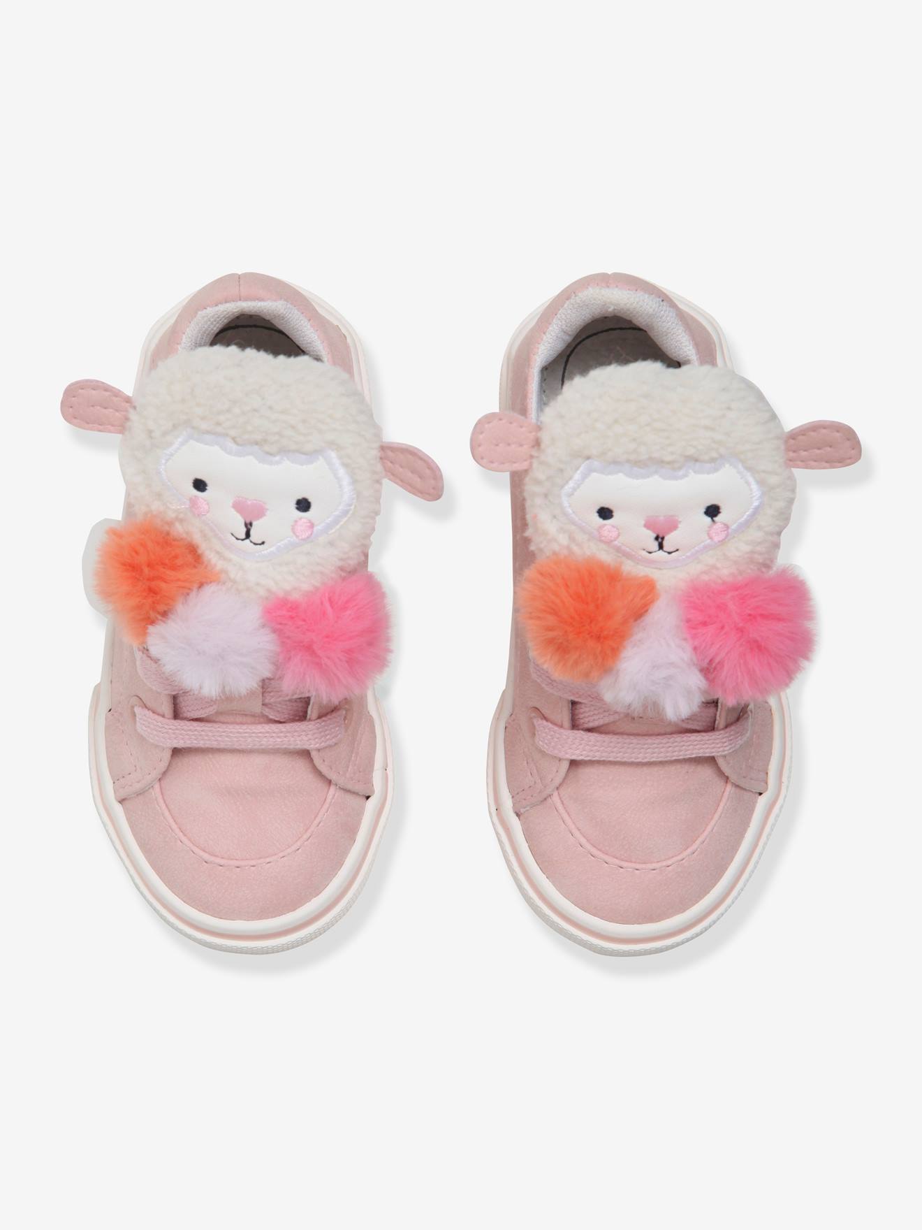 Baskets montantes bébé fille 3 pompons rose clair