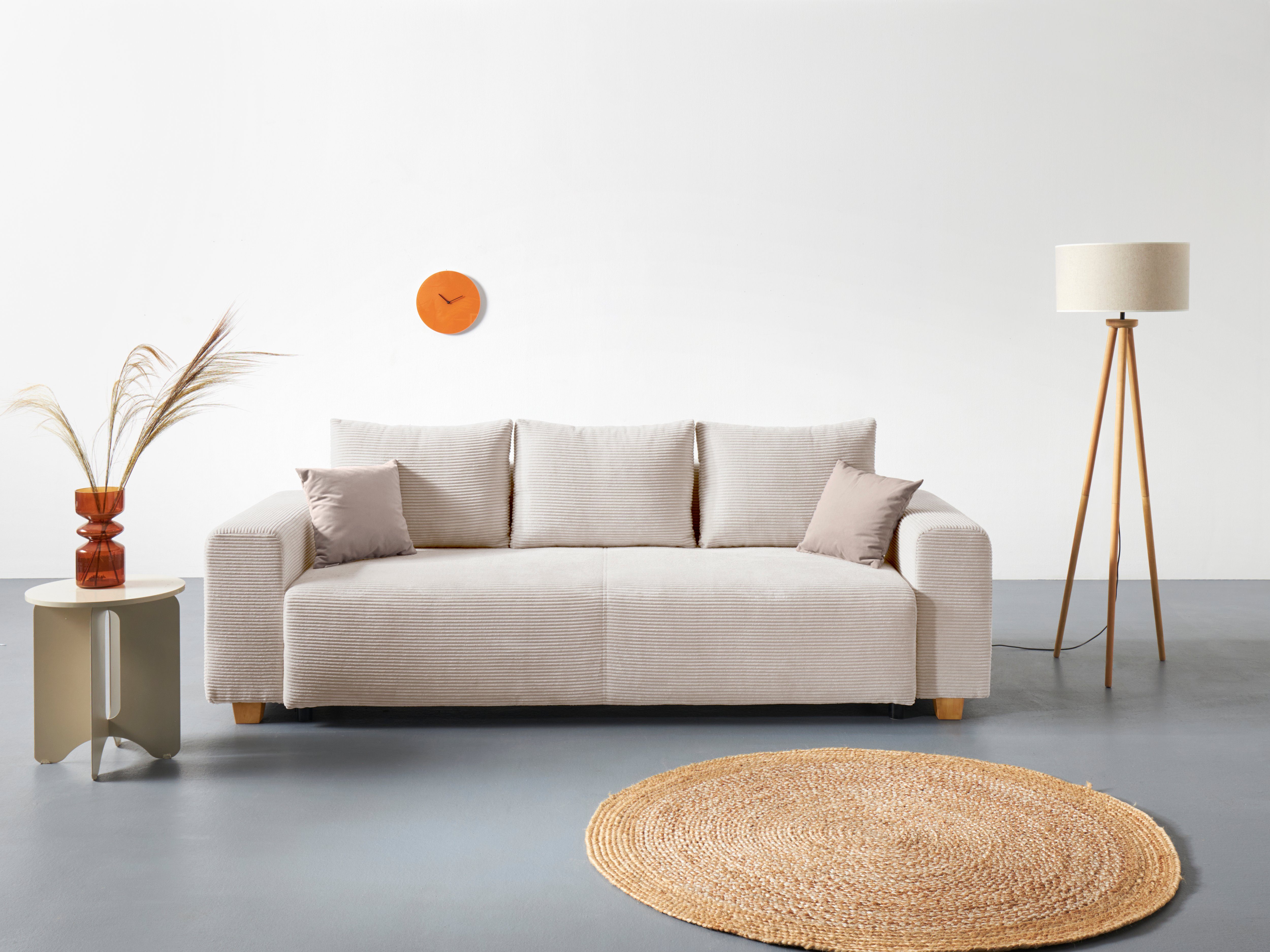 COLLECTION AB Schlafsofa Yves, mit Bettkasten und Bettfunktion, 2 Zierkissen inklusive, in Cord