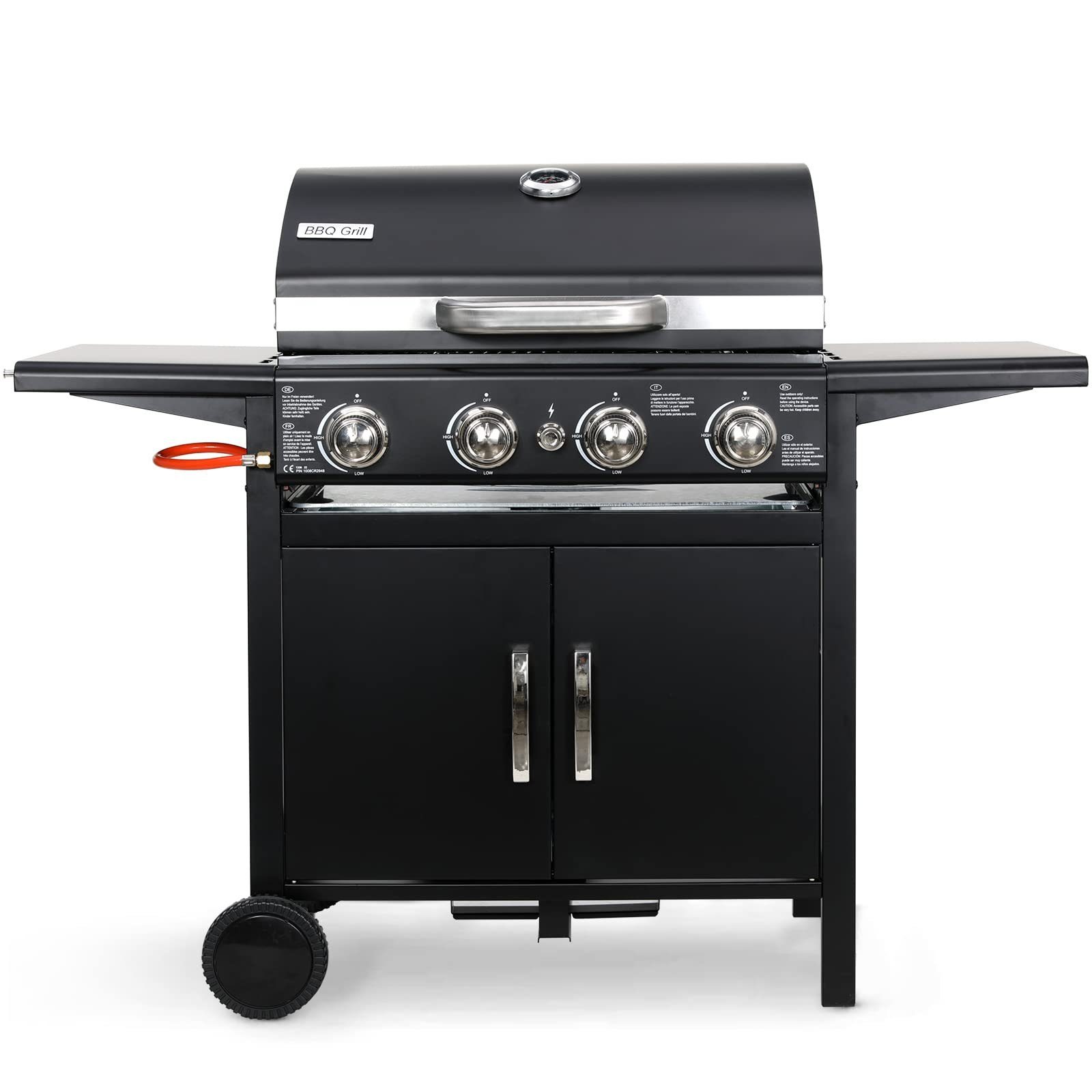Femor Gasgrill, 4 Brenner Gasgril BBQ Grillwagen mit Thermometer Große Grillfläche