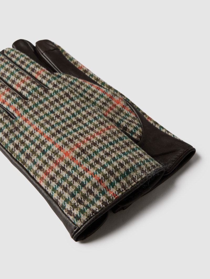 Lederhandschuhe mit Hahnentrittmuster Modell 'IANIVI' in dunkelbraun