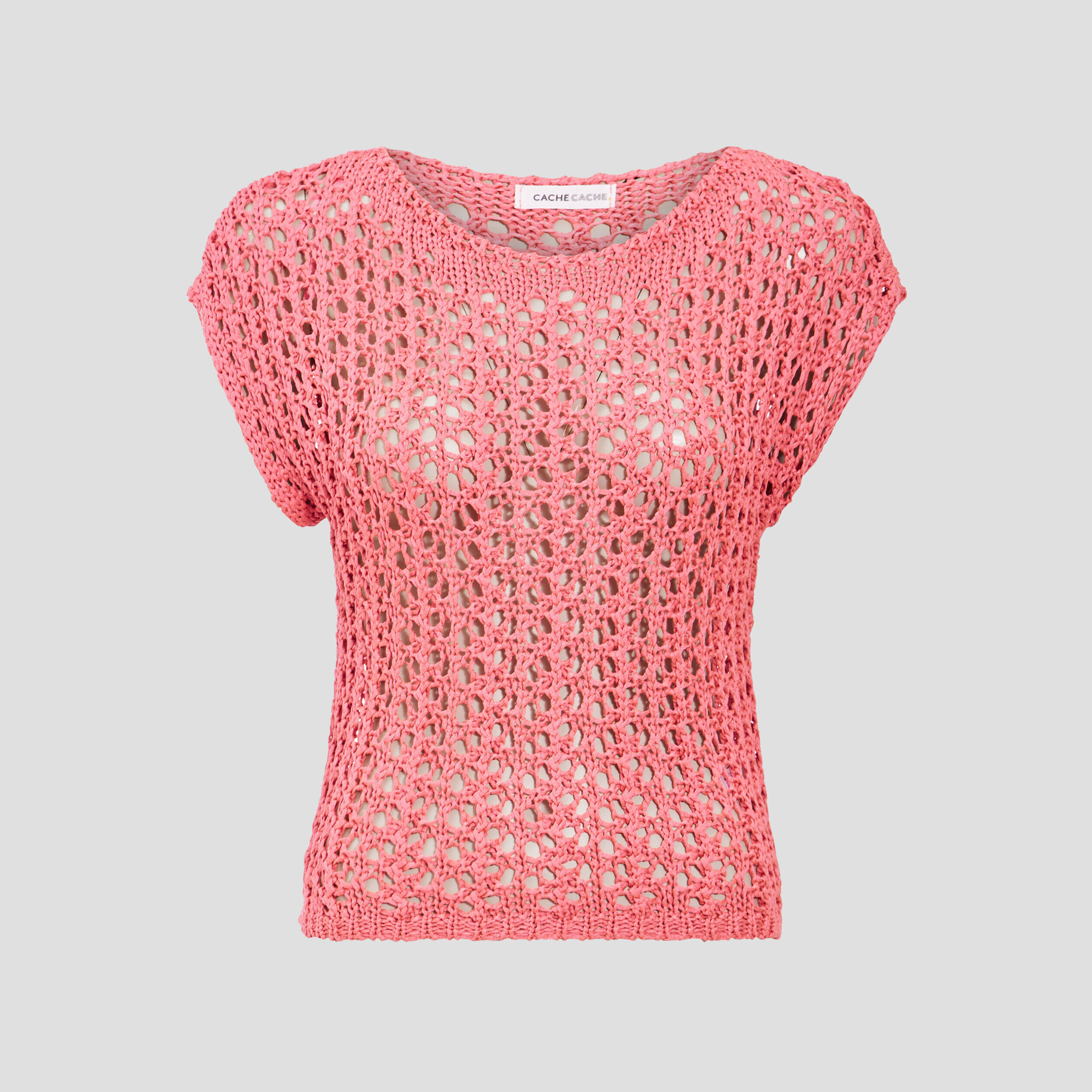 Pull manches courtes ajouré rose fluo femme | Cache Cache