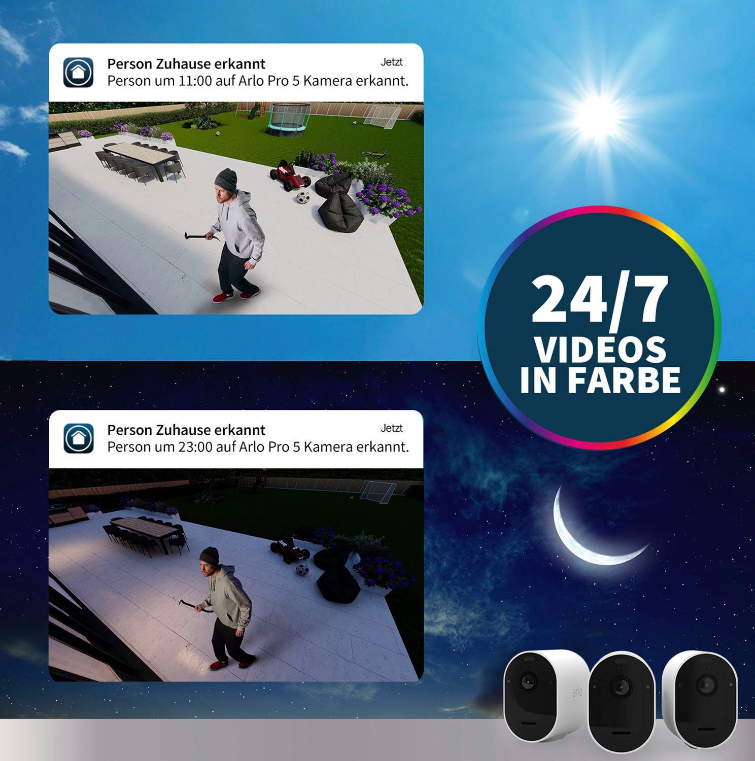 ARLO Pro 5 Spotlight 3er Set Überwachungskamera (Außenbereich, Innenbereich)