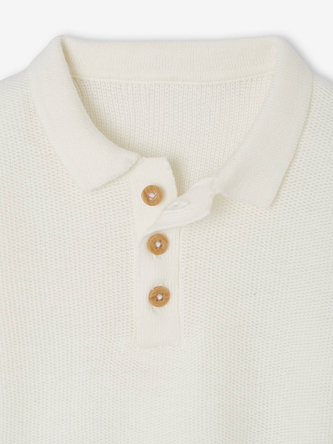Vertbaudet Baby Poloshirt aus Strick Oeko-Tex - wollweiß