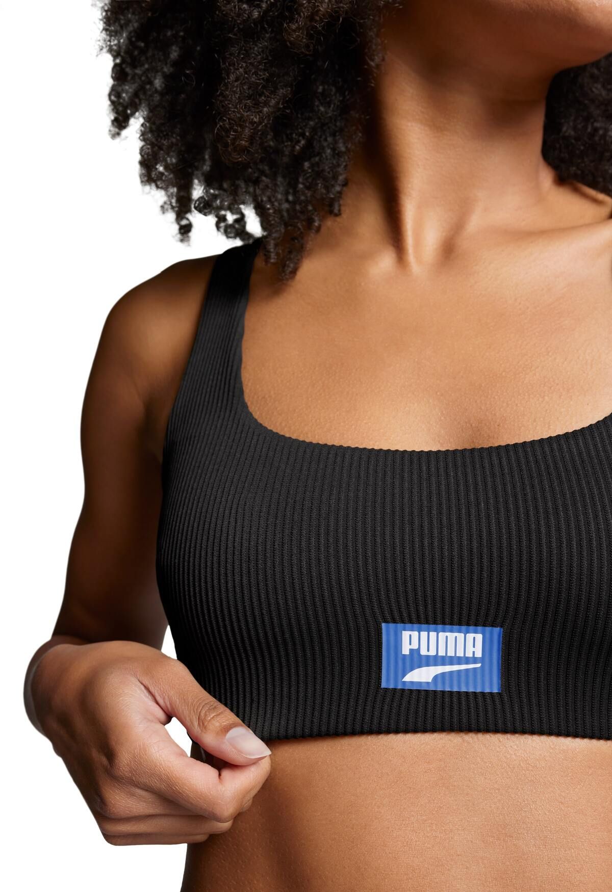 PUMA Black Combi Ribbed Scoop Neck Bikini-Oberteil