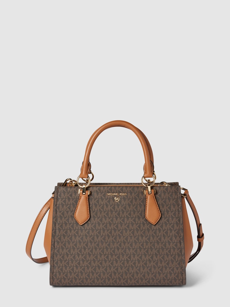 Tote Bag mit Label-Print Modell 'MARILYN' in mittelbraun