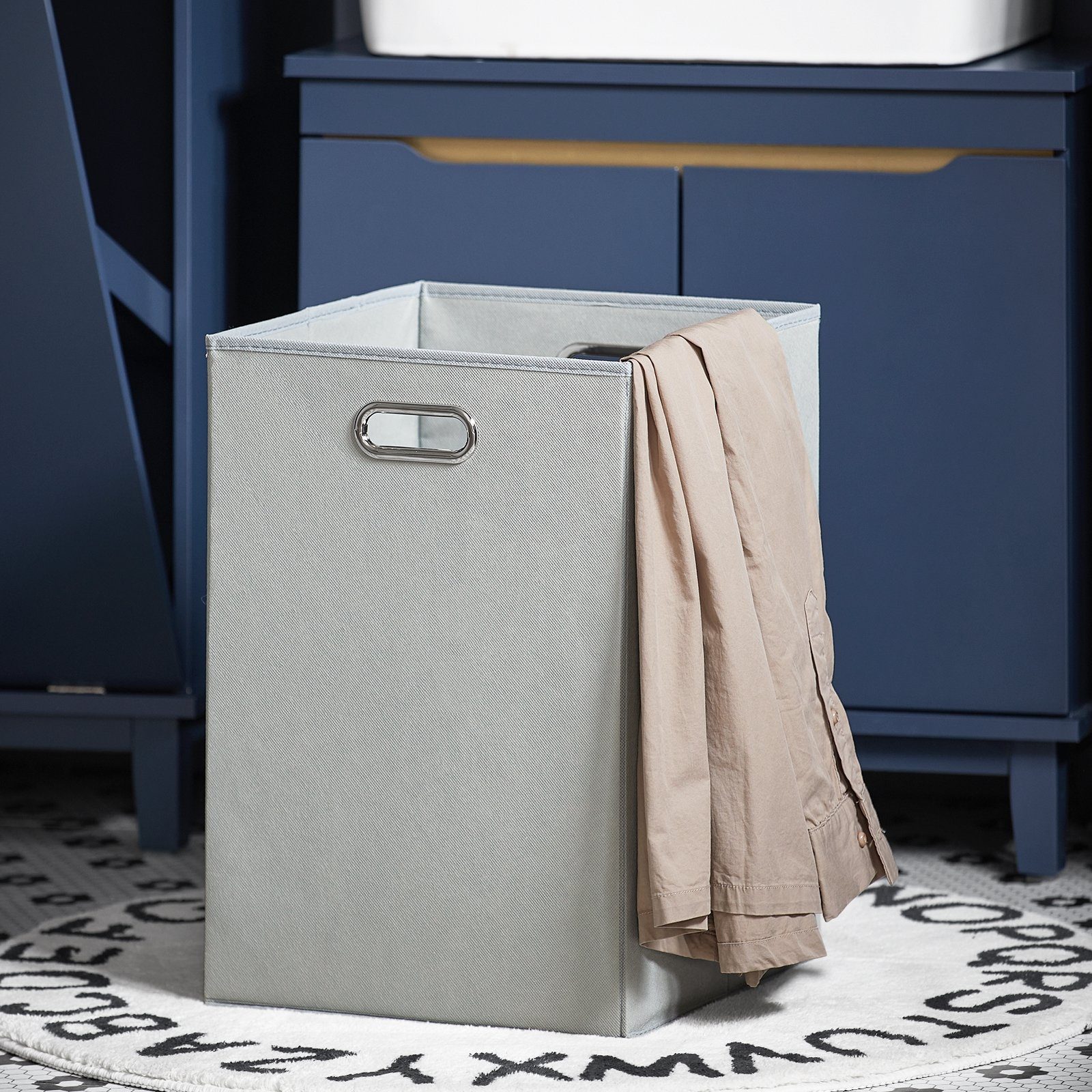 SoBuy Wäscheschrank BZR114 mit ausklappbarem Wäschesack Wäschesammler Wäschekorb Badschrank Blau