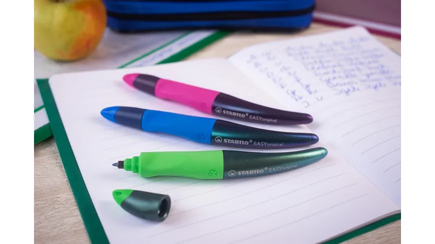 STABILO® EASYoriginal Tintenroller für Rechtshänder - Holograph Edition in magenta inklusive Patrone-Schreibfarbe blau-löschbar magenta