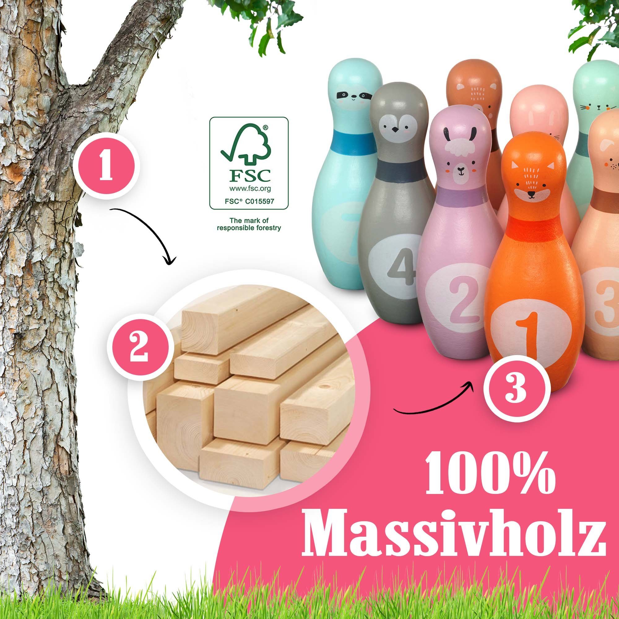 Pink Papaya Spiel, Familienspiel Kegelspiel für Kinder Kids Bowling Set, Indoor & Outdoor, Robust und liebvevoll gestaltet