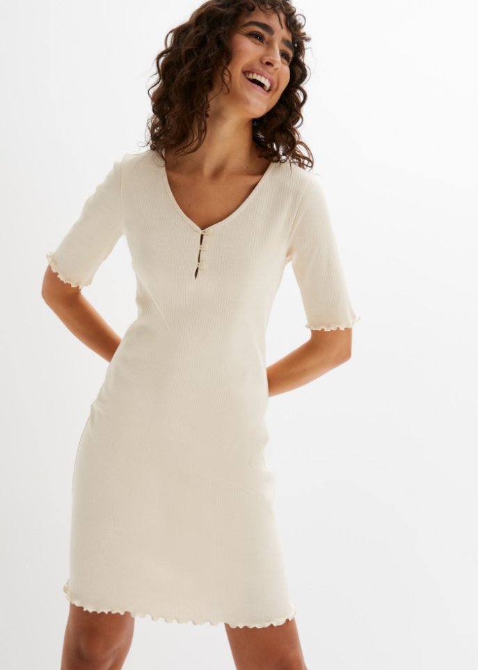 Ripp-Kleid mit Knopfleiste