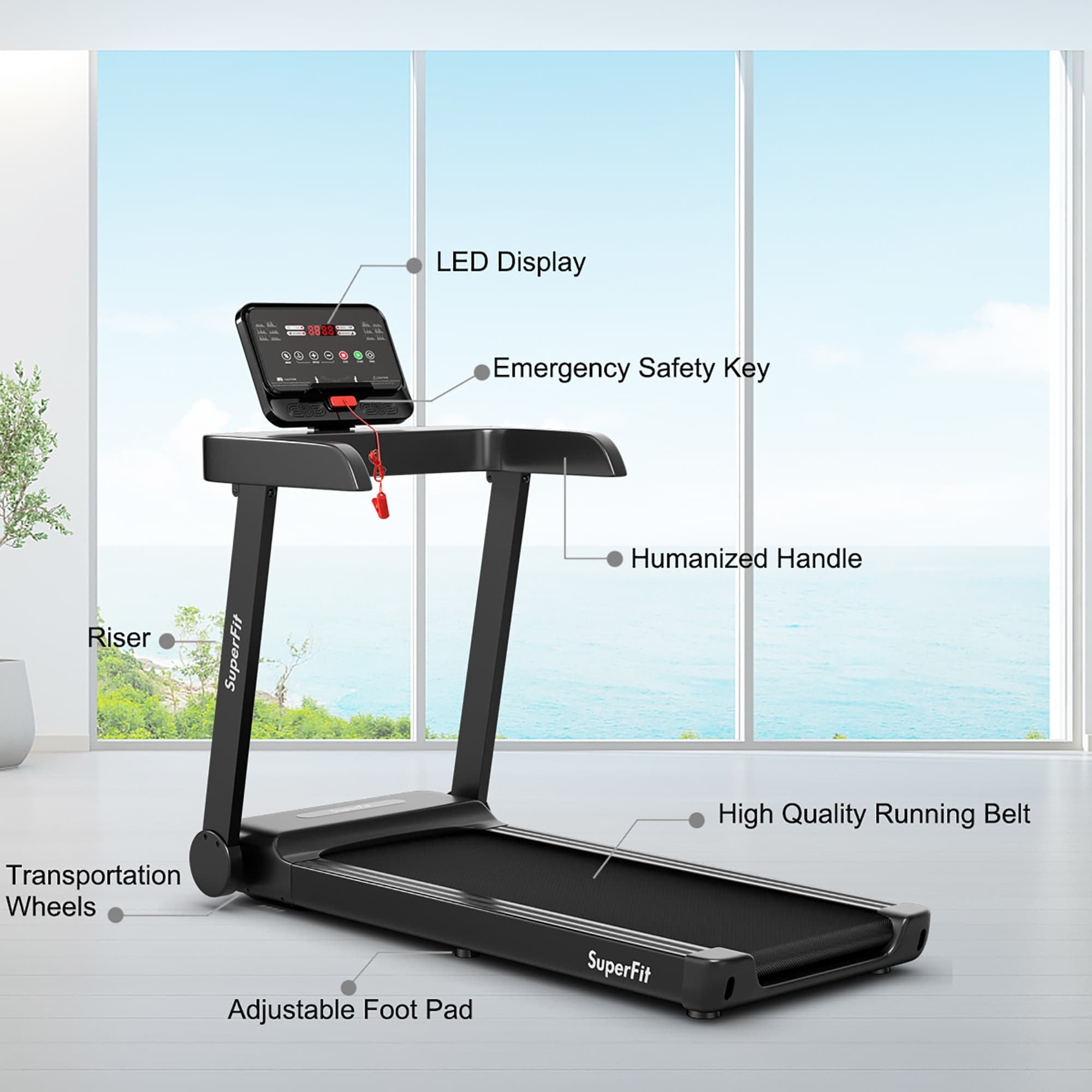 SuperFit 2.25HP Electric Treadmill Running Machine w/App Control for