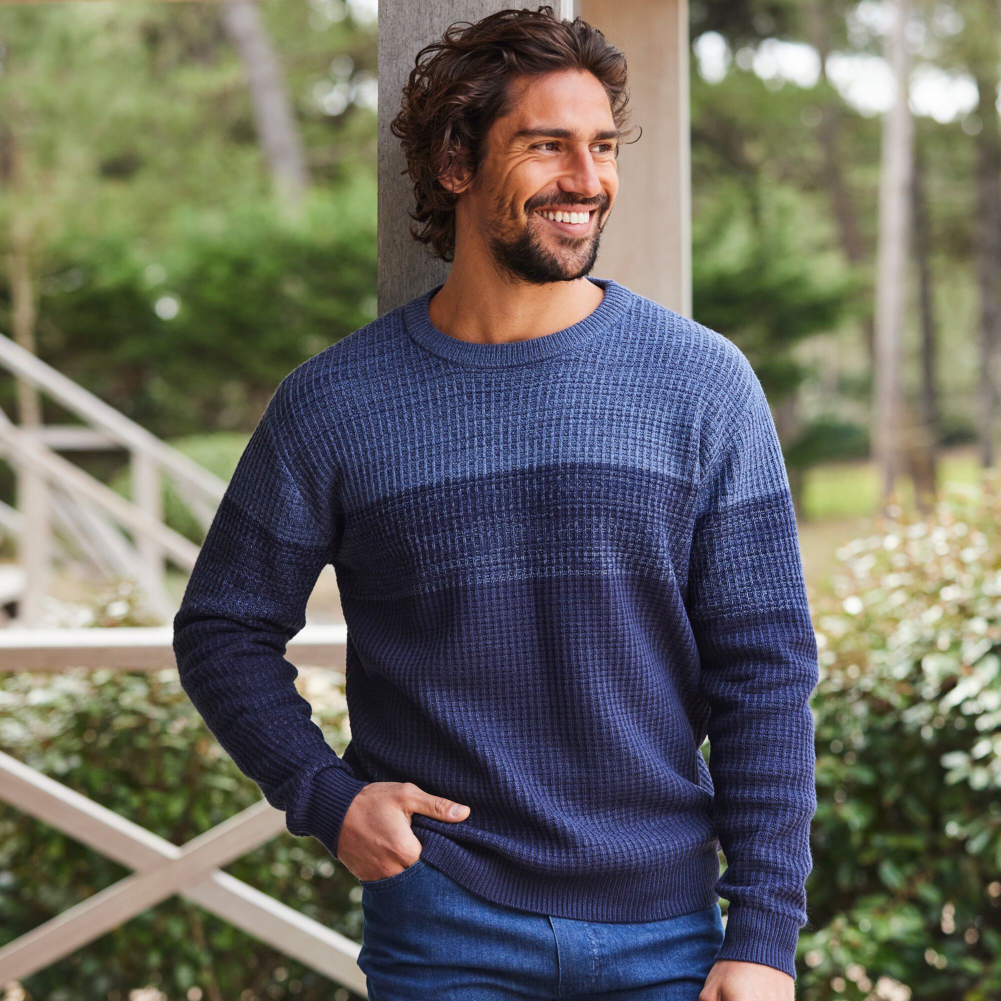 Pull col rond en maille reliefée fantaisie