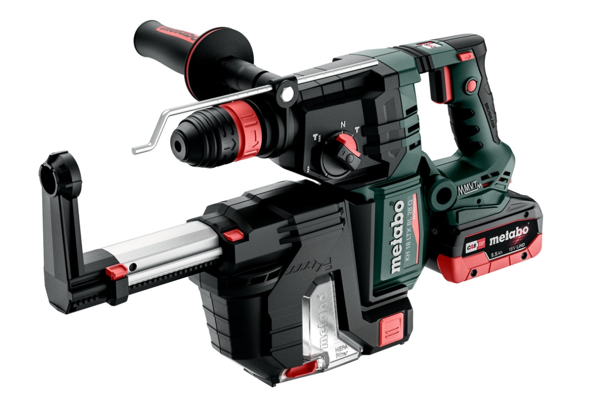 Metabo 601715930 KH 18 LTX BL 28 Q SET ISA Martello avvitatore combinato a batteria SDS-Plus 18V 5.5Ah LiHD + aspirazione polvere integrata 601715930