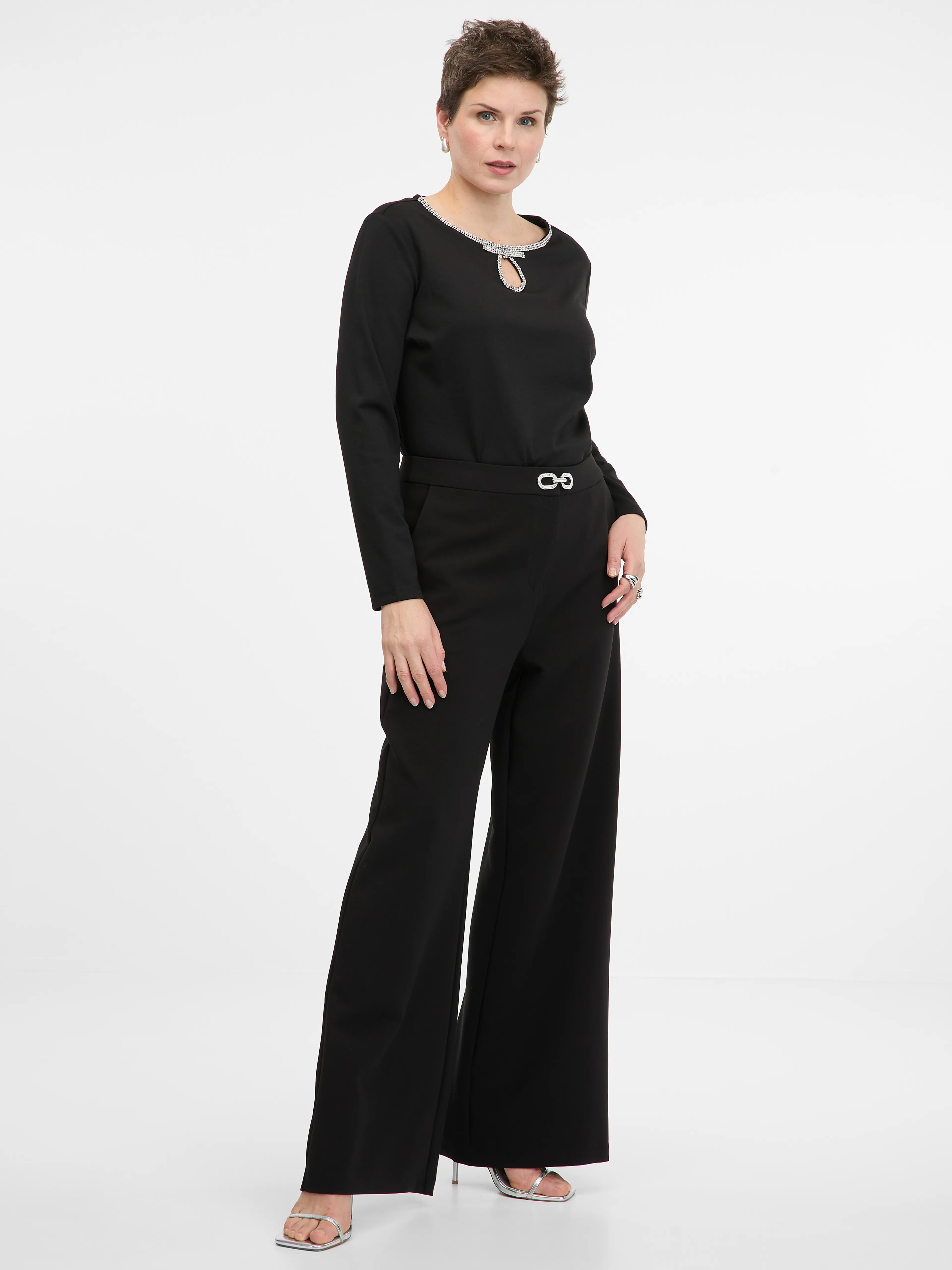 Schwarze Damenbluse mit langen Ärmeln ORSAY