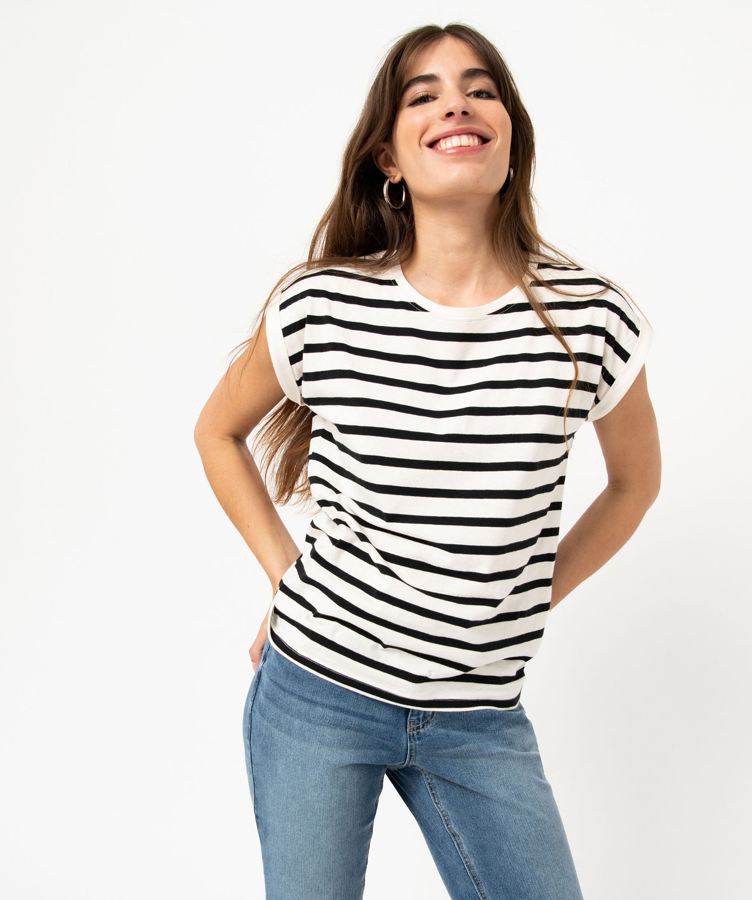 Tee-shirt femme rayé à manches ultra courtes raye | GEMO