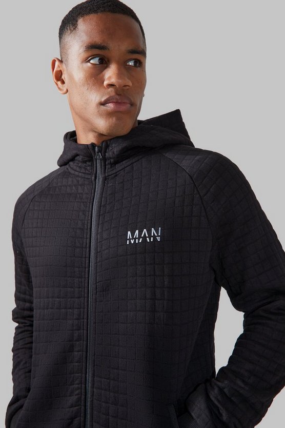 Strukturierter Active Active Jersey-Hoodie mit Reißverschluss