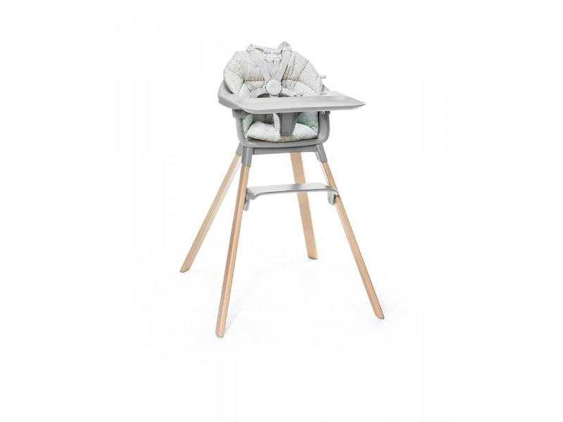 Chaise haute Clikk et coussin gris
