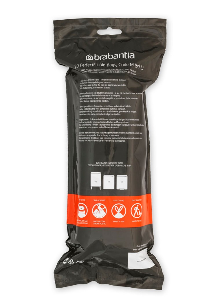 Sacs poubelle Brabantia PerfectFit, code M, 60 litres, lot de 6 x 20 pièces