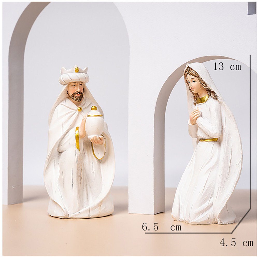 Fanci Home Weihnachtsfigur Weihnachtskrippe W4 (Weihnachtsdeko, 9 St., ca. 19cm Krippenzubehör aus Harz), Handbemalte Krippe heilige Familie Advent Dekoration