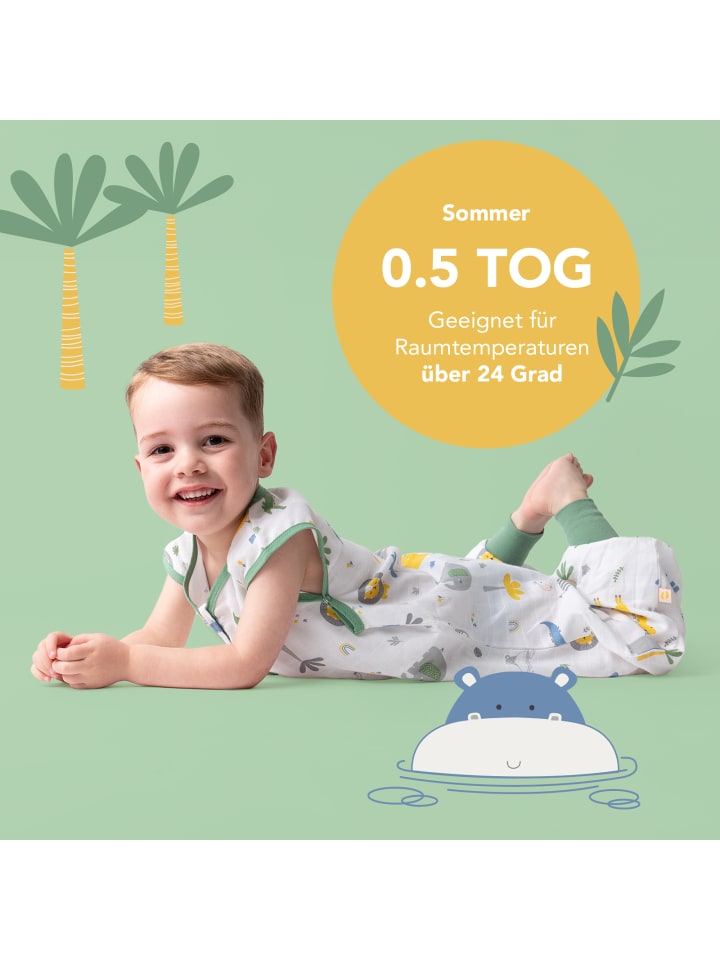 Schlummersack Musselin Schlafsack mit Füßen, 0.5 TOG in Dunkelgrün günstig kaufen