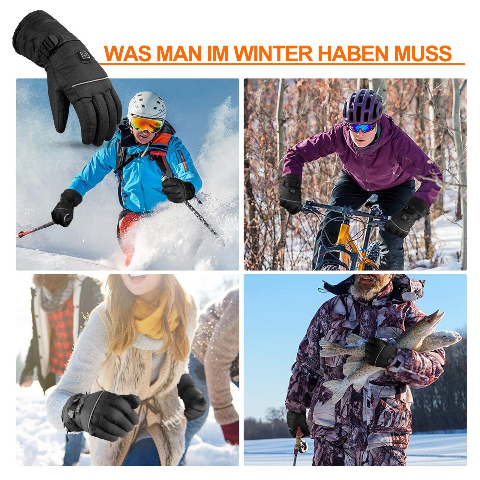 Rosnek Elektriker-Handschuhe Beheizt, 3 Stufen, wasserdicht, für Jagd Wandern Ski Winterarbeit (1 Paar) Touchscreen, Batterie