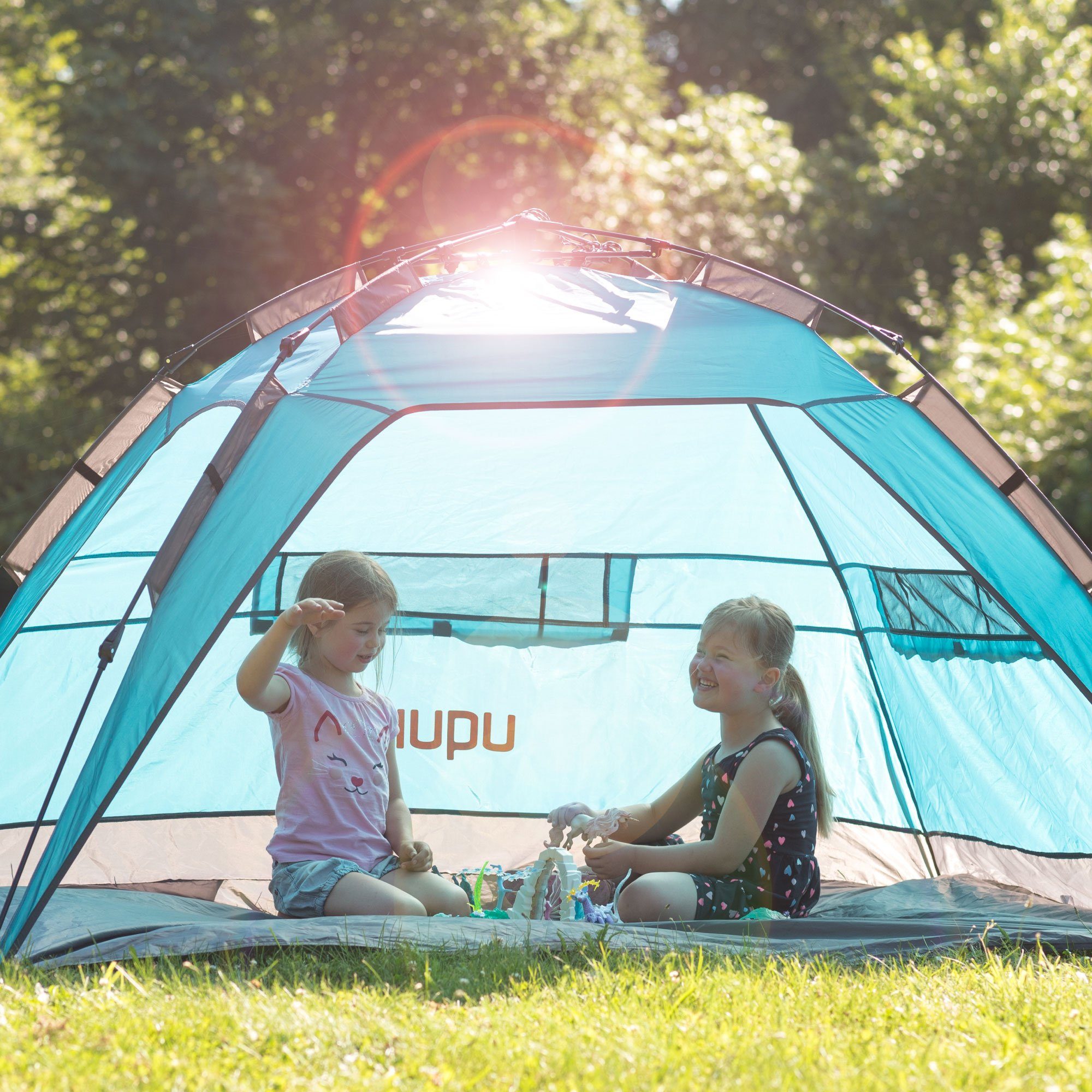 UQUIP Strandmuschel Buzzy Strandzelt XL mit UV Schutz 50+ Sonnenschutz, Windschutz, Blau, Personen: 3, einfaches Aufspannen durch Pop-Up System