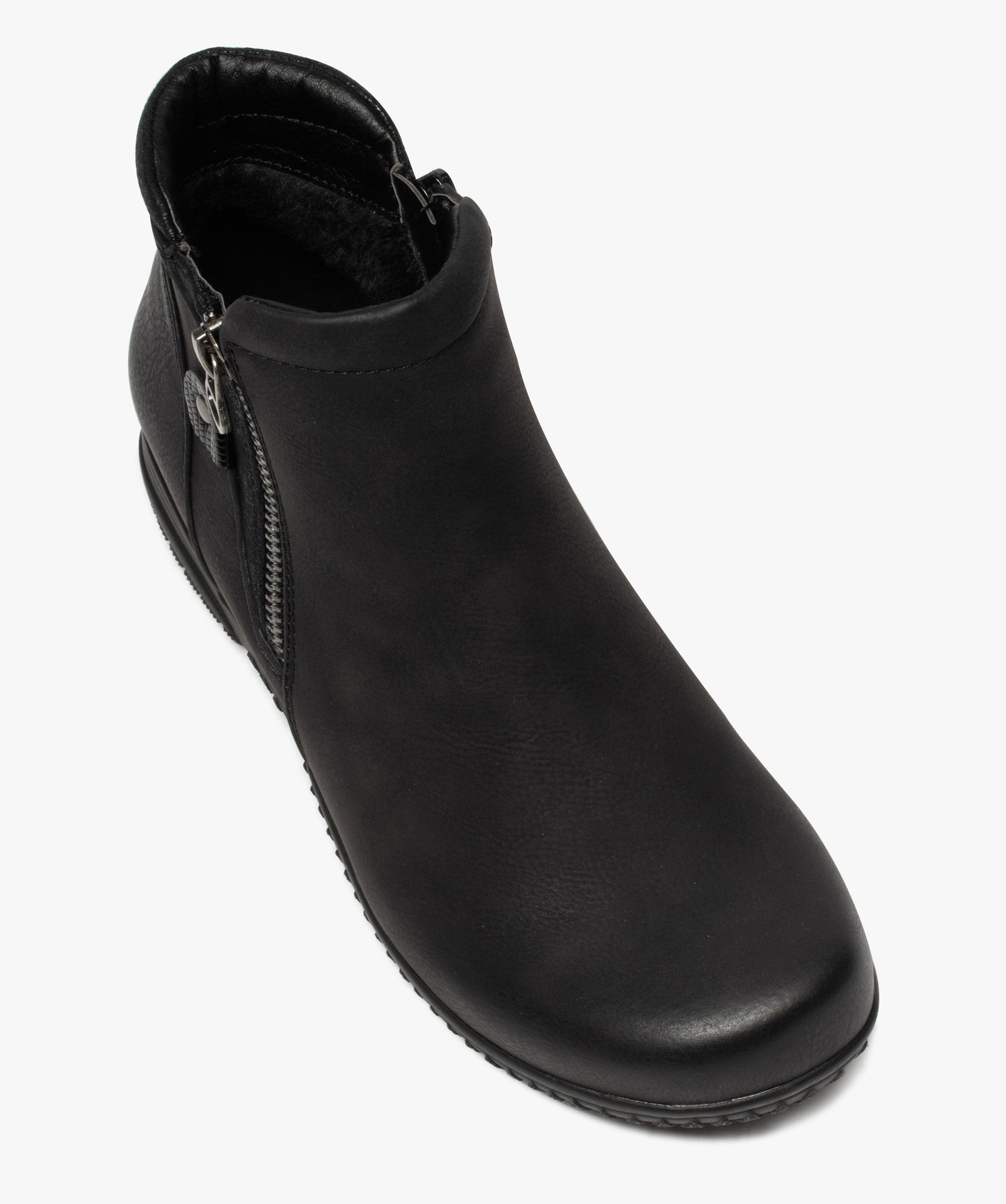 Boots femme unies à talon plat bout rond et zip fantaisie | GEMO