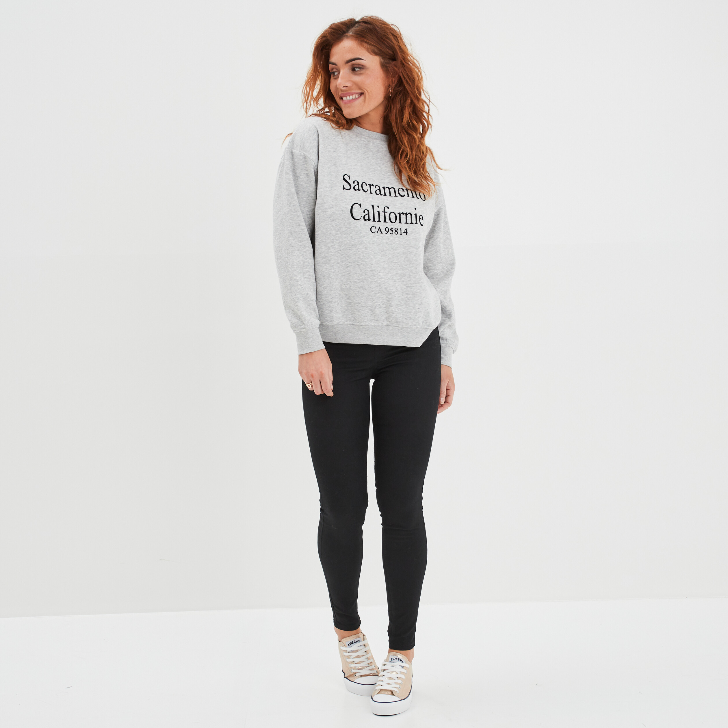 Sweat col rond manches longues gris clair femme | La Halle