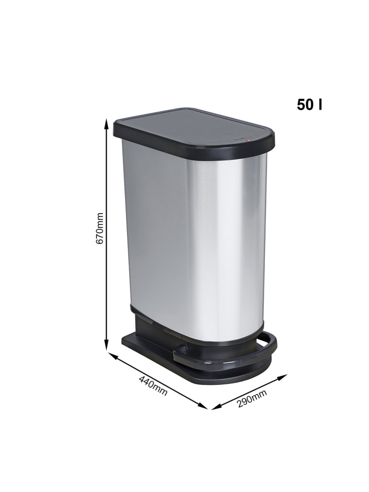 Rotho Paso Mülleimer 50l mit Deckel, Kunststoff (PP) in Silber metallic günstig kaufen onesize